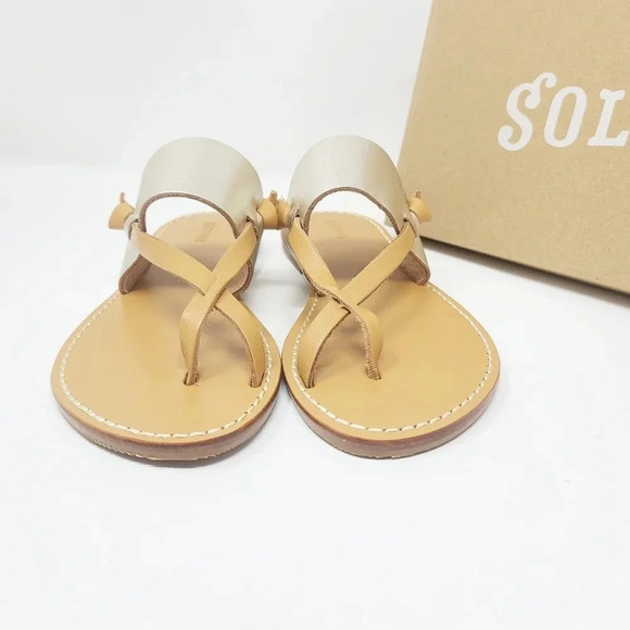 New Soludos Leather Platinum Sandals 6 - Picture 2 of 6